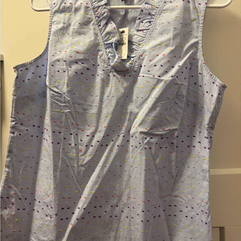 Light Blue Sleeveless Top with Multicolor Dots